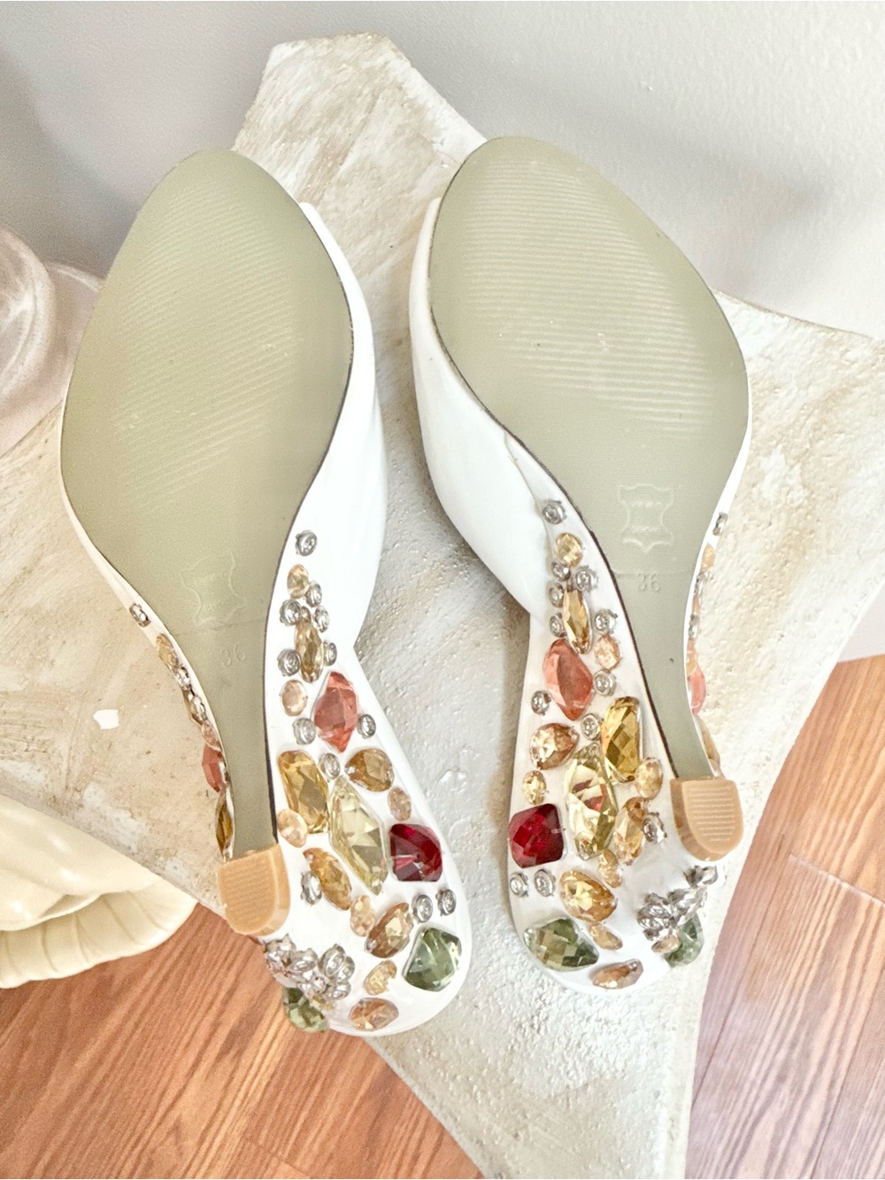 VTG Miu Miu Crystal Embellished Kitten Heel Mules EU 36 US 5.5 - Picture 6 of 7